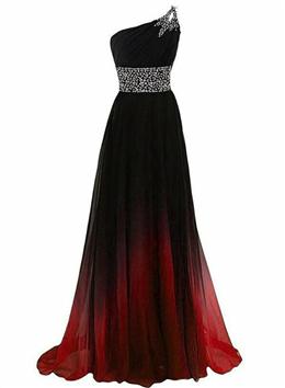 Picture of Black Color and Red Color Gradient Chiffon One Shoulder Beaded Party Dresses, Cute Junior Prom Dresses